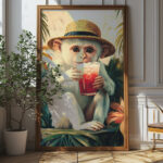 Cheeky Monkey Cocktail Wall Art - Playful And Tropical Poster Design (24x36 Inches, High-resolution 300 Dpi)