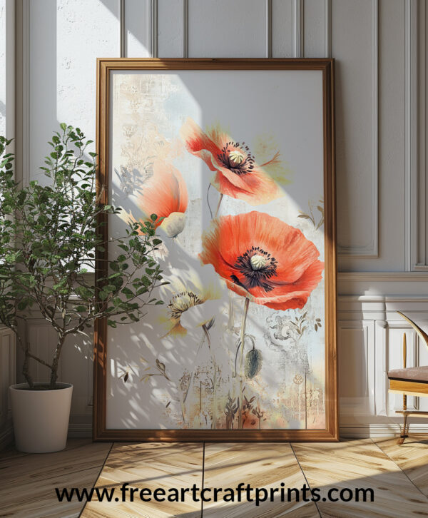 Poppies Wall Art - Elegant Floral Poster Design (24x36 Inches, High-resolution 300 Dpi)