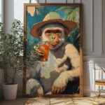 Cheeky Monkey Cocktail Wall Art - Playful And Tropical Poster Design (24x36 Inches, High-resolution 300 Dpi)