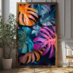 Tropical Monstera Leaves Wall Art - Vibrant Botanical Poster Design (24x36 Inches, High-resolution 300 Dpi)