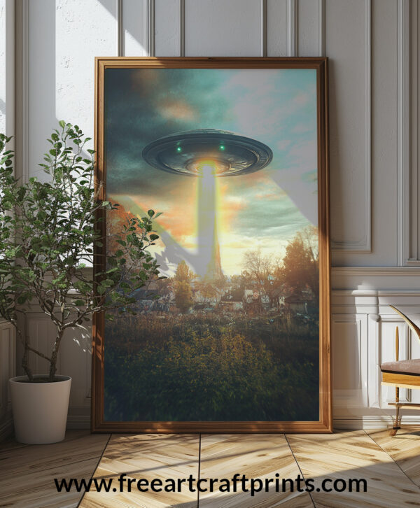 Victorian Ufo Wall Art - Surreal And Atmospheric Poster Design (24x36 Inches, High-resolution 300 Dpi)