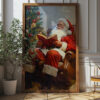 Vintage Santa Reading By The Christmas Tree - High-resolution Holiday Poster (300 Dpi, 24x36 Inches)