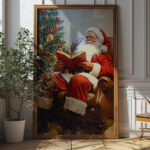 Vintage Santa Reading By The Christmas Tree - High-resolution Holiday Poster (300 Dpi, 24x36 Inches)