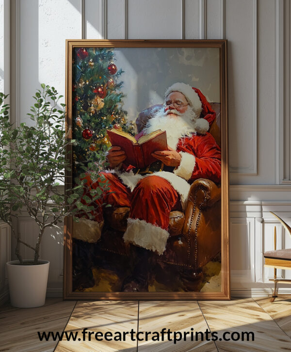 Vintage Santa Reading By The Christmas Tree - High-resolution Holiday Poster (300 Dpi, 24x36 Inches)